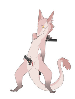 anthro anus bad_trigger_discipline chest_tuft clitoral_hood clitoris danger_pussy female genitals gun holding_weapon_with_genitals leg_markings long_clitoris markings nude prehensile_clitoral_hood ranged_weapon socks_(marking) solo tail tail_tuft triple_wielding tuft vulva weapon aquest sergal 3:4 absurd_res hi_res