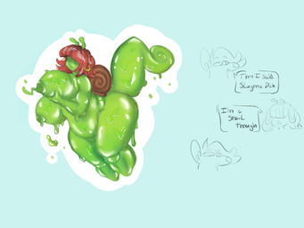 anthro belly big_belly big_breasts big_butt breasts butt duo female huge_belly huge_breasts huge_butt humor male simple_background slime tail text thick_calves thick_thighs wide_hips zomerous_(artist) glop_(zomerous) gastropod mammal mollusk murid murine rat rodent snail 2023 absurd_res digital_media_(artwork) english_text hi_res