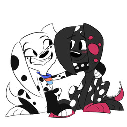 black_body black_fur black_nose black_spots blush blush_lines collar duo feet female feral floppy_ears fur leg_markings male markings not_dante red_body red_fur red_paws red_spots smile socks_(marking) spiked_collar spikes spots spotted_body spotted_fur toeless_(marking) toony white_body white_fur white_spots mirabuncupcakes15 101_dalmatian_street 101_dalmatians disney demon_(darkdemon) dolly_(101_dalmatians) fan_character canid canine canis dalmatian domestic_dog mammal 1:1
