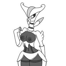 anthro areola big_breasts bottomwear breasts cleavage_cutout clothed clothing cutout exposed exposed_breasts female grass machine nipples nude plant skirt solo wide_hips lunaiiire nintendo pokemon android future_pokemon generation_9_pokemon humanoid iron_leaves paradox_pokemon pokemon_(species) robot 1:1 black_and_white digital_drawing_(artwork) digital_media_(artwork) monochrome portrait sketch