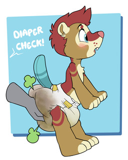 anthro blue_eyes blue_tail blue_tail_tip blush blush_lines bodily_fluids brown_body brown_fur brown_inner_ear buckteeth clothed clothing dialogue diaper diaper_check diaper_only dipstick_tail fart fart_cloud full_diaper fur genital_fluids hair hand_on_diaper male markings multicolored_body multicolored_fur neonate open_mouth raised_tail red_body red_fur red_hair red_spots soiled_diaper solo spots spotted_face standing surprised tail tail_markings tan_body tan_fur teeth text topless touching_diaper unclean_diaper urine used_diaper wearing_diaper wet_diaper young baltnwolf kvikk_(littlekvikk) beaver mammal rodent english_text hi_res