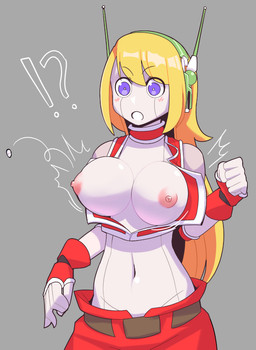 blonde_hair blush breasts button_(fastener) button_pop clothing female hair machine navel nipples not_furry simple_background solo wardrobe_malfunction wamudraws cave_story curly_brace android humanoid robot digital_media_(artwork) shaded