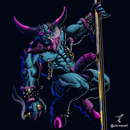 big_penis black_background bodily_fluids bracelet cigar colored_fingernails colored_nails dancing erection fingernails foreskin genital_fluids genital_piercing genitals glowing glowing_eyes hairy hairy_armpits horn huge_penis jewelry leather male muscular nails nipple_piercing nipples nude penis penis_piercing piercing pole pole_dancing pose precum prince_albert_piercing simple_background smoking smoking_cigar solo studded_bracelet studded_jewelry studs tongue tongue_out chrinos_art bovid caprine caprine_demon demon goat_demon humanoid mammal 1:1 hi_res