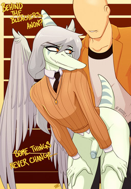 amber_(gem) amber_(material) anthro bald balls bedroom_eyes bent_over biped blue_body bone_frill bottomless bottomless_anthro bottomless_male butt canon_couple clothed clothed_human clothed_male clothing crossgender duo eyebrow_through_hair eyebrows feathered_wings feathers femboy fingers flaccid frill_(anatomy) front_view ftm_crossgender genitals glans grey_body grey_feathers grey_hair hair human_on_anthro humanoid_genitalia humanoid_hands humanoid_penis interspecies jacket jewelry long_hair looking_at_another looking_back low-angle_view male male/male markings narrowed_eyes necklace necktie non-mammal_balls open_clothing open_jacket open_topwear orange_clothing orange_eyes orange_jacket orange_sweater orange_topwear penis pubes seductive shirt short_tail smile smirk striped_markings stripes sweater tail talking_to_another taunting text topwear translucent translucent_hair white_clothing white_shirt white_topwear wings seven_(artist) cavemanon_studios goodbye_volcano_high ko_op_(game_developer) snoot_game anon_(snoot_game) fang_(gvh) human mammal prehistoric_species pterosaur reptile scalie 2025 absurd_res english_text hi_res