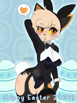 anthro bow_tie breasts clothing female holidays legwear magic_user playboy_bunny pose small_waist solo stockings applezcider easter bunnytail fan_character calico_cat domestic_cat felid feline felis mammal 3:4 hi_res pinup