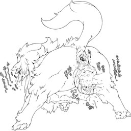 anatomically_correct animal_genitalia anus bodily_fluids drooling duo female feral fisting gaping gaping_anus genitals penetration pregnant saliva solo_focus tail text vulva nezumi_(artist) canid canine canis domestic_dog mammal japanese_text monochrome translated