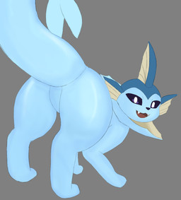 ambiguous_gender blue_body butt featureless_crotch feral looking_at_viewer null open_mouth simple_background smile solo tail tongue swoomy nintendo pokemon canid canine eeveelution generation_1_pokemon mammal pokemon_(species) vaporeon digital_media_(artwork) hi_res