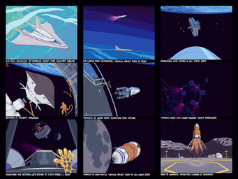 aircraft airplane ambiguous_gender anthro astronaut black_spots claws cloud countershade_hands countershading crescent_moon earth fur humanoid_hands landing lights metal moon night on_the_moon orbit planet reflection robotic_arm rocket sea space space_station spacecraft spaceplane spots star tail tether text vehicle water window yellow_body yellow_fur quasarbearcat felid feline jaguar mammal pantherine 4:3 absurd_res comic english_text hi_res lineless multiple_scenes sequence