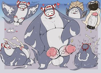 2_penises accessory animal_genitalia animal_penis anthro balls belly cock_ring cum_spurt fap_(sound_effect) genitals hemipenes jewelry looking_at_viewer male masturbation multi_genitalia multi_penis multiple_poses overweight overweight_anthro overweight_male pecs penis penis_accessory penis_jewelry pose rear_view solo spiked_cock_ring spikes desertb0ar nintendo splatoon big_man_(splatoon) aquatic fish manta_ray ray_(fish) stingray