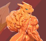 2_horns anthro anthrofied back_muscles big_biceps big_deltoids big_eyes big_muscles big_pecs big_tail blue_eyes bodily_fluids bright butt claws closed_smile deltoids forearm_muscles glistening glistening_arms glistening_back glistening_body glistening_butt glistening_face glistening_horn glistening_neck glistening_scales glistening_tail glistening_wings half-closed_eyes happy head_horn horn huge_deltoids huge_muscles hyper hyper_biceps hyper_deltoids hyper_muscles hyper_triceps infraspinatus latissimus_dorsi light looking_at_viewer looking_back looking_back_at_viewer male male_anthro manly membrane_(anatomy) mouth_closed muscular muscular_anthro muscular_arms muscular_male narrowed_eyes nude_anthro nude_male orange_arms orange_back orange_body orange_butt orange_chest orange_face orange_hands orange_horn orange_membrane orange_neck orange_scales orange_tail orange_wings pecs pokemorph pose rear_view red_background scales simple_background smile smiling_at_viewer solo standing sweat sweatdrop sweaty_arms sweaty_back sweaty_butt sweaty_tail sweaty_wings tail teres_major thick_neck thick_tail three-quarter_view toony translucent translucent_wings trapezius triceps vein veiny_arms veiny_back veiny_muscles wing_claws wings kuroma nintendo pokemon charizard generation_1_pokemon pokemon_(species) scalie 2020 colored digital_drawing_(artwork) digital_media_(artwork) half-length_portrait orange_theme portrait shaded warm_colors