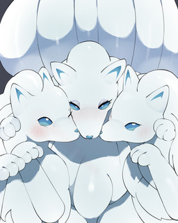 bedroom_eyes blue_nose blue_sclera eyelashes female fur group looking_at_viewer multi_tail narrowed_eyes one_eye_closed paws pupils seductive solo tail trio white_body white_ears white_fur white_pupils white_tail abyss_creature_(artist) nintendo pokemon alolan_form alolan_ninetales generation_7_pokemon pokemon_(species) regional_form_(pokemon) 2024 4:5 absurd_res digital_media_(artwork) hi_res korean_description
