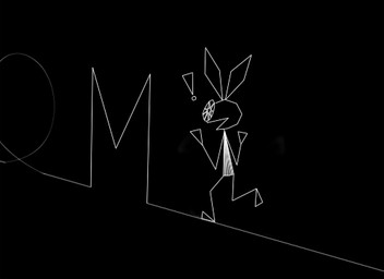 anthro black_background exclamation_point female geometric simple_background solo stick_arms stick_calves stick_legs stick_limbs stick_thighs thin_calves thin_legs thin_thighs white_line_art hitsuji vib-ribbon vibri lagomorph leporid mammal rabbit 11:8 colored_line_art low_res monochrome source_request