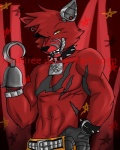 anthro clothing collar eye_patch eyewear fangs hook machine male robotic_tongue snout solo spiked_collar spikes teeth tongue yellow_eyes hashiree_(artist) five_nights_at_freddy's scottgames foxy_(fnaf) animatronic canid canine fox mammal robot 2016 4:5