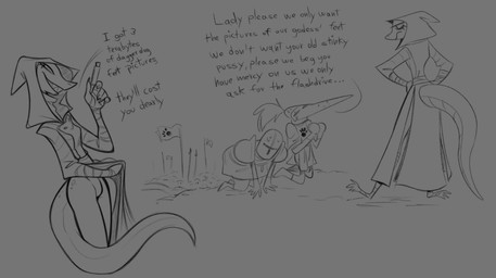 ambiguous_gender anthro armor begging biped bodily_fluids clothing dialogue feet female flash_drive foot_fetish group headgear helmet hood knight robe speech_bubble suggestive suggestive_dialogue suggestive_look suggestive_pose sweat text trio warrior lenyavok lotion_seller_(lenyavok) alligator alligatorid crocodilian reptile scalie 2024 english_text monochrome sepia