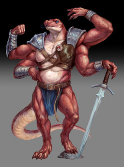 anthro armor belly bottomwear clothing flexing forked_tongue loincloth male melee_weapon multi_limb muscular solo sword tail tongue weapon nhanduc crius reptile scalie snake hi_res