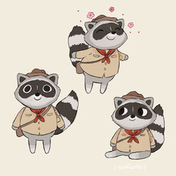 anthro biped chibi clothing eyes_closed fur grey_body grey_fur hat headgear headwear shirt simple_background sitting slightly_chubby solo topwear nimfeemos originelenele mammal procyonid raccoon 2020 absurd_res hi_res