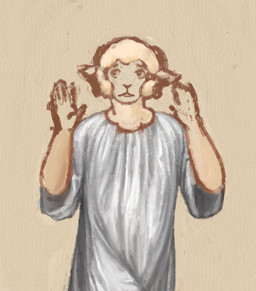 anthro clothed clothed_anthro clothed_male clothing ears_back fur horn looking_forward male open_mouth pajamas pivoted_ears raised_arms solo standing white_pajamas wool_(fur) reynard_goodfellow reynard_the_baa bovid caprine mammal sheep hi_res