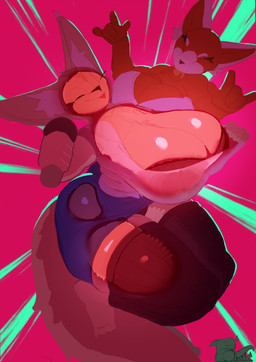 anthro big_breasts big_butt bra breasts butt cleavage clothed clothing clothing_pull devil_horns_(gesture) duo electronics eyes_closed female gesture glistening glistening_breasts hand_gesture leggings legwear microphone office_clothing office_lady panty_peek shirt shirt_pull thick_thighs topwear topwear_pull underwear brother_bonk aggretsuko sanrio fenneko retsuko ailurid canid canine fennec_fox fox mammal red_panda true_fox hi_res
