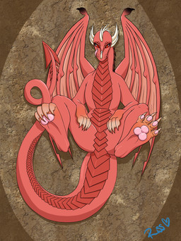 claws eyebrows facial_scales female feral horn pattern_background pawpads paws scale_eyebrows scales simple_background solo spiked_tail spikes spikes_(anatomy) tail tongue tongue_out wings riss_(artist) mythology ember_(xjax1) dragon mythological_creature mythological_scalie scalie absurd_res hi_res