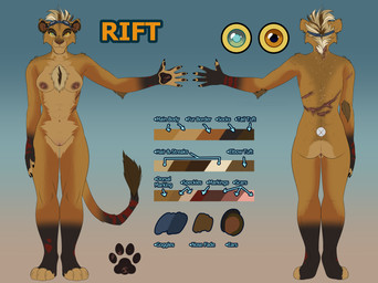 abs anthro blind_eye blush body_blush breasts butt eyewear eyewear_on_head female genitals goggles goggles_on_head hair kinked_tail leg_markings markings nipples palette pawpads paws scar short_hair socks_(marking) solo tail text vulva vulva_blush conditional_dnp lynxbrush rift_(raptorzs) felid feline lion mammal pantherine english_text hi_res model_sheet