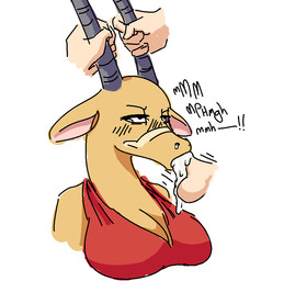 annoyed anthro anthro_penetrated balls bodily_fluids breasts cleavage clothed clothed_sex clothing cum cum_in_mouth cum_inside deep_throat disembodied_hand disembodied_penis dress duo erection fellatio female female_penetrated genital_fluids genitals horn horn_grab human_on_anthro human_penetrating human_penetrating_anthro interspecies male male/female male_penetrating male_penetrating_female moan oral oral_penetration orgasm penetration penile penis penis_in_mouth red_clothing red_dress sex text nobby_(artist) disney zootopia fan_character antelope bovid human mammal aliasing archived_source binary_drawing digital_drawing_(artwork) digital_media_(artwork)