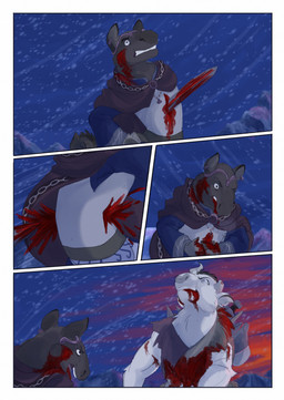 anthro biped blood blood_from_mouth blood_in_mouth blood_on_weapon bodily_fluids broken_horn brown_body brown_fur clenched_teeth clothed clothing female fight fur gore group horn impalement melee_weapon night open_mouth outside sky snow snowing stab sword teeth trio weapon white_body white_fur wind wounded bjekkergauken herja_(bjekkergauken) hjordis the_weapon_thief aurochs bovid bovine deer mammal moose new_world_deer recently_extinct_species suid suine sus_(pig) wild_boar 2025 colored comic hi_res