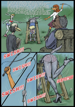 anthro blonde_hair blue_eyes butt butt_slap clothing corporal_punishment female footwear forest genitals group hair high_heels judge judgement male panties plant punishment reddened_butt shoes slap spank_marks spank_marks_on_ass spanked_butt spanking tail text tree underwear vulva whip whipping gesperax bear canid canine canis deer domestic_rabbit dwarf_rabbit fox lagomorph leporid mammal moose new_world_deer oryctolagus rabbit true_fox wolf comic english_text hi_res