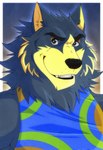 black_eyes blue_body blue_fur clothed clothing fur male shirt simple_background tank_top topwear yellow_body yellow_fur aluminemsiren animal_crossing nintendo wolfgang_(animal_crossing) canid canine canis mammal wolf hi_res portrait