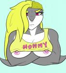 anthro breasts cleavage clothed clothing female glare muscular muscular_anthro muscular_female nipple_slip nipples non-mammal_breasts non-mammal_nipples simple_background solo shempu akula fish marine shark hi_res