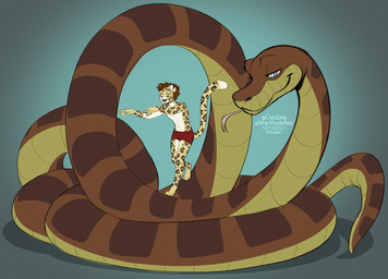 4_toes abs anthro anthro_on_feral barefoot bestiality clothed clothing countershading digitigrade duo feet feral fingers hypnosis interspecies male mind_control ringed_eyes smile toes topless zombie_walk kittydee the_jungle_book ash_(ashkelling) kaa_(jungle_book) felid leopard mammal pantherine reptile scalie snake 2021 dated digital_media_(artwork)