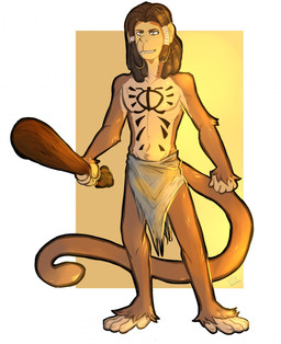 anthro bottomwear clothing dreadlocks feet fur hair loincloth male solo tattoo tribal tribal_tattoo weapon prince-gabriel feral_(wildmonkey1990) atelid haplorhine mammal monkey new_world_monkey primate spider_monkey hi_res