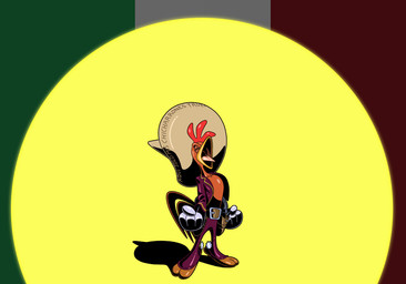 anthro belt bottomwear clothed clothing eyes_closed flag gun handgun hat headgear headwear jacket mexican_flag mexico open_clothing open_jacket open_mouth open_topwear pants ranged_weapon solo sombrero sun text topwear weapon chaosrruruus disney the_three_caballeros panchito_pistoles avian bird chicken galliform phasianid 2014 digital_media_(artwork) spanish_text