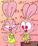 accessory alternate_form clothed clothing dialogue dress duo female headband heart_symbol text young cybert cartoon_network chowder_(series) panini_(chowder) bear domestic_cat felid feline felis hybrid lagomorph leporid mammal rabbit digital_media_(artwork) english_text