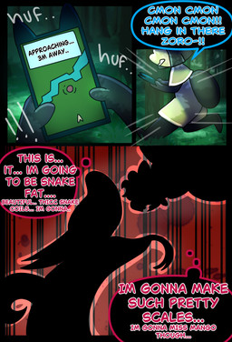 coiled_up coiling coiling_another coiling_around_body comic_panel imminent_vore male male/male running screen screen_glow text halfpricesouls nintendo pokemon levi_(halfpricesouls) mango_(halfpricesouls) zoro_(halfpricesouls) generation_5_pokemon pokemon_(species) serperior absurd_res comic english_text hi_res