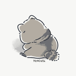 biped chibi feral grey_body multicolored_body simple_background sitting slightly_chubby solo two_tone_body white_background yencatx mammal procyonid raccoon 1:1 2021