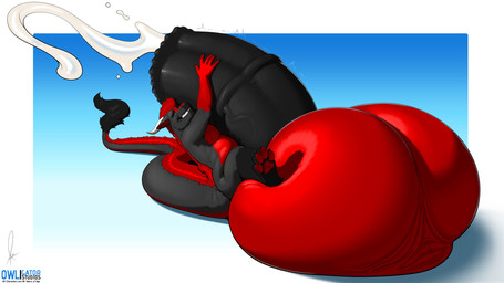 anthro balls big_balls big_penis bodily_fluids cum genital_fluids genitals huge_balls huge_penis hyper hyper_balls hyper_genitalia hyper_penis immobile male penis solo text owligatorstudios mythology shado_(shadowolf17) dragon mythological_creature mythological_scalie scalie 16:9 english_text hi_res widescreen