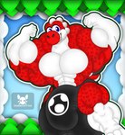 abs anthro balls bulge clothed clothing detailed_background detailed_bulge genitals hyper hyper_genitalia male muscular partially_clothed pecs red_body solo underwear white_arms white_legs jdbo-arts mario_bros nintendo yoshi_(character) yoshi hi_res