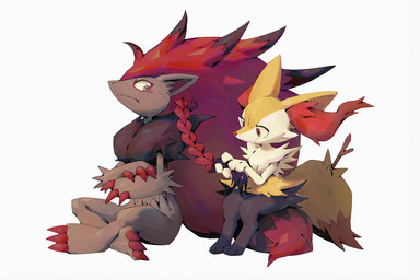 ambiguous_anthro ambiguous_gender anthro biped blush braided_hair braiding_hair closed_frown closed_smile digitigrade dipstick_tail duo fluffy fluffy_tail frown hair looking_at_another looking_back looking_back_at_another markings mouth_closed object_in_tail personal_grooming side_view simple_background sitting smile social_grooming stick stick_in_tail styling_hair tail tail_markings bluekomadori nintendo pokemon braixen canid generation_5_pokemon generation_6_pokemon mammal pokemon_(species) zoroark 2022 3:2 digital_media_(artwork) digital_painting_(artwork) painting_(artwork)