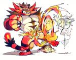 3_toes 5_fingers ambiguous_gender anthro claws fangs feet feral fingers fire fur group male muscular muscular_male simple_background stocky teeth toes trio white_background super-tuler nintendo pokemon felid generation_7_pokemon incineroar litten mammal pokemon_(species) 2016 5:4