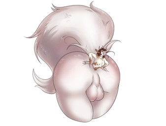 anal anal_vore anthro balls butt duo extreme_size_difference genitals glistening glistening_balls glistening_butt glistening_genitalia male male/male micro multicolored_body nude size_difference tail vore white_body mokuro volt_(voltronormu) bovid bovine canid canine cattle fennec_fox fox mammal true_fox absurd_res hi_res