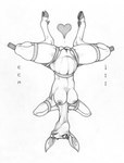 2023 anthro areola bound breasts cloven_hooves dated deer ecmajor feet female fingers genitals greyscale heart_symbol hi_res hooves horizontal_pupils mammal monochrome nipples nude pupils pussy simple_background solo toes traditional_media_(artwork) underhoof upside_down white_background