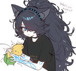 :3 accessory anthro arm_markings bangs black_hair blue_eyes blush blush_lines bodily_fluids bottomless breasts choker clothed clothing collarbone corn duo eating eating_corn eating_food eyelashes female food food_on_face hair hair_accessory hair_over_eye hair_tie hairband holding_another holding_food holding_object humor inner_ear_fluff jewelry larger_female long_hair looking_at_viewer male markings messy_hair motion_outline necklace no_pupils one_eye_obstructed open_mouth pain plant ponytail pupils shirt shirt_only shocked sitting size_difference slit_pupils small_breasts smaller_male sweat sweatdrop t-shirt t-shirt_only talking_to_viewer text text_on_clothing text_on_shirt text_on_topwear tied_hair topwear topwear_only tuft ebora ponos_corp. the_battle_cats kasli kasli_the_bane maize_cat animal_humanoid felid felid_humanoid feline feline_humanoid humanoid mammal mammal_humanoid 2024 detailed digital_drawing_(artwork) digital_media_(artwork) english_text hi_res