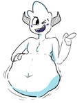 ambiguous_gender anonymous_artist anthro belly belly_expansion blush digital_drawing_(artwork) digital_media_(artwork) duo expansion exxy_(4chan) fully_inside fur horn humanoid hybrid nude open_mouth simple_background smile soft_vore teeth tongue vore white_body white_fur