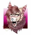 ahegao female looking_pleasured open_mouth simple_background solo demonicangelxo alyona_the_floof bat canid canine mammal maine_(disambiguation) absurd_res digital_media_(artwork) headshot_portrait hi_res portrait watermark