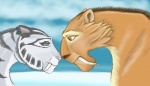 blue_eyes duo ear_piercing fangs female feral fur green_eyes male orange_body orange_fur piercing sabertooth_(anatomy) teeth white_body white_fur louise008 blue_sky_studios ice_age_(series) diego_(ice_age) shira_(ice_age) felid mammal pantherine prehistoric_species saber-toothed_tiger tiger hi_res