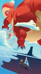 absurd_res animate_inanimate belly big_belly boat cloud dragon hi_res horn islant kindofabigseal king_of_red_lions long_neck macro morbidly_obese mythological_creature mythological_scalie mythology nintendo obese overweight red_body scalie sea size_difference sky the_legend_of_zelda valoo vehicle water watercraft wind_waker wings