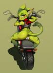 anthro anus athletic athletic_anthro athletic_female bedroom_eyes blush bodily_fluids bottomless bottomless_anthro bottomless_female butt clothed clothing eyelashes female fur genitals gloves green_background green_body green_eyes green_fur half-closed_eyes handwear looking_at_viewer looking_back looking_back_at_viewer motorcycle narrowed_eyes plump_labia pose presenting presenting_anus presenting_hindquarters presenting_pussy pussy scarf seductive simple_background smile smiling_at_viewer solo sweat vehicle hushigi_(artist) freedom_planet galaxytrail carol_tea felid feline felis mammal wildcat 2019 green_theme hi_res pinup