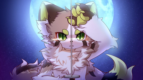 anthro big_eyes biped brown_body brown_fur claws facial_markings fur green_claws green_eyes green_pawpads head_markings holding_melee_weapon holding_object holding_sword holding_weapon kemono looking_at_viewer male markings melee_weapon moon pawpads slim_anthro slim_male solo sword tear_(marking) weapon white_body white_fur hlg7777 ailurid mammal red_panda 2020