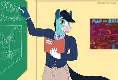 anthro biology book hair school smile solo student equid equine horse mammal absurd_res hi_res