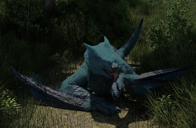 dushess female feral forest_background grass lying lying_on_grass on_grass on_ground plant preening scenery solo capcom european_mythology monster_hunter mythology fanmade dragon flying_wyvern mythological_creature mythological_scalie nargacuga scalie western_dragon wyvern 3d_(artwork) digital_media_(artwork) hi_res